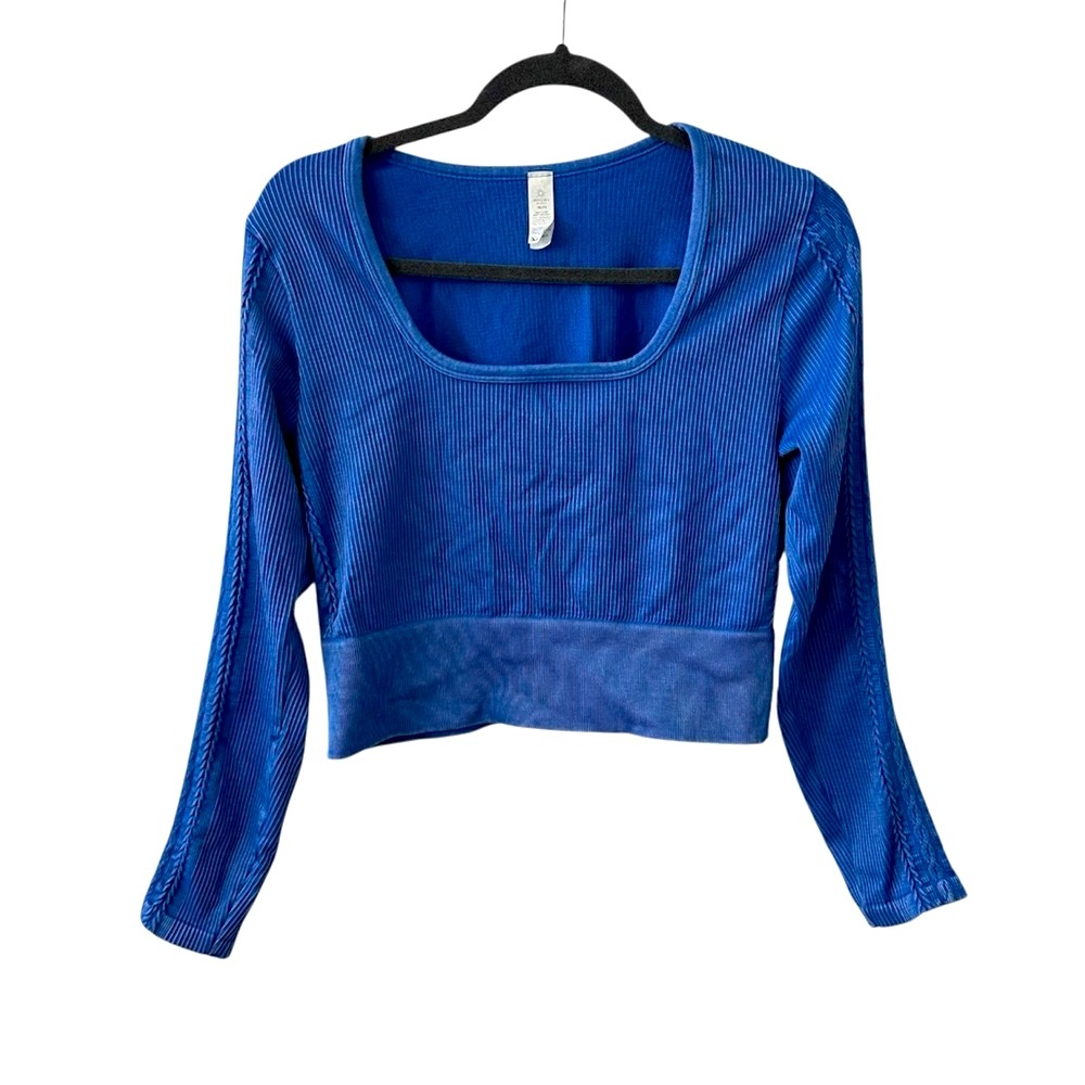 Aerie Offline Scoopneck Blue Long Sleeve Cropped Women's Workout Top size 2X